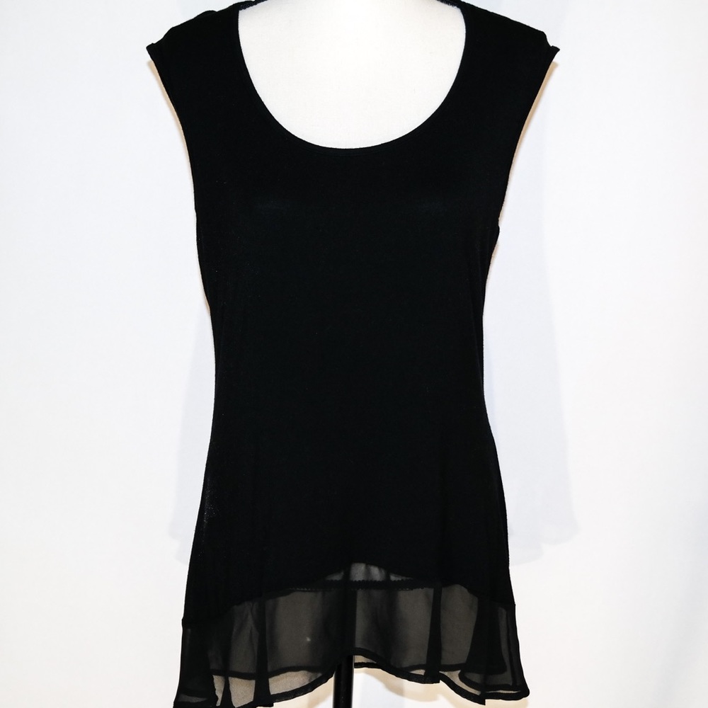 WHBM Cap Sleeve Black soft knit tunic sheer ruffle